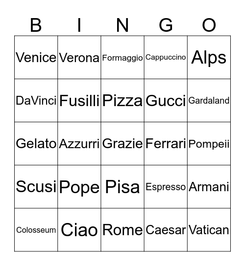 Italy Bingo Card