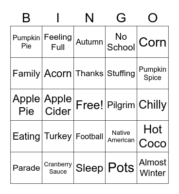 Thanksgiving Bingo Card