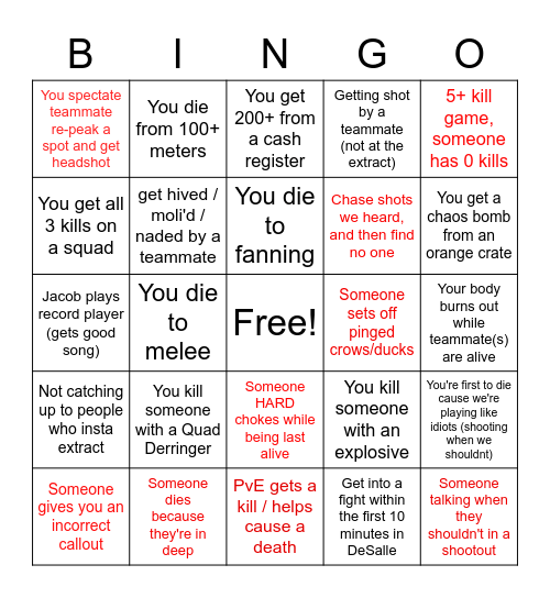 Hunt Bingo Card