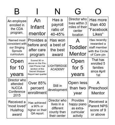 Find a Center that or with: Bingo Card