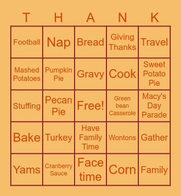Thanksgiving Thank Bingo Card