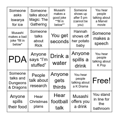 Friendsgiving Bingo Card