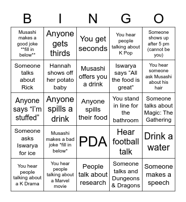 Friendsgiving Bingo Card