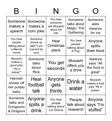 Friendsgiving Bingo Card