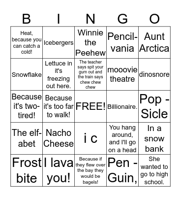 Reese Winter Bingo Card
