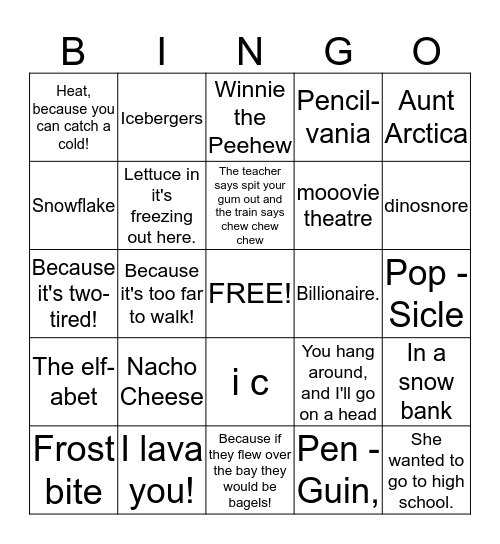 Reese Winter Bingo Card