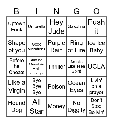 Songs Bingo Card