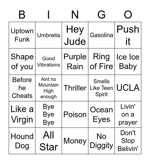 Songs Bingo Card