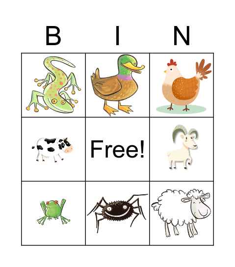 Farm animals Bingo Card