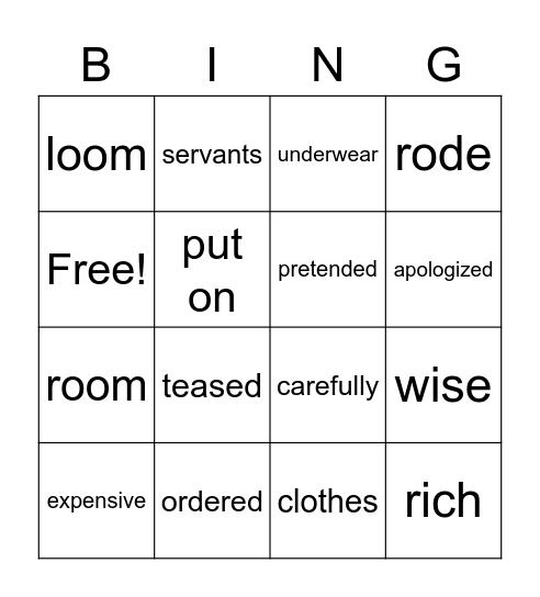 The Emperor's New Clothes Bingo Card
