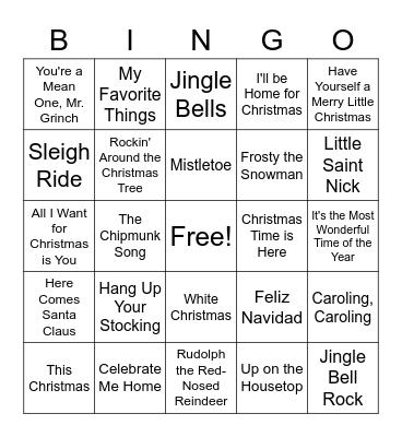 Holiday Music Bingo Card