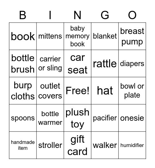 Baby Shower Gift Bingo Card