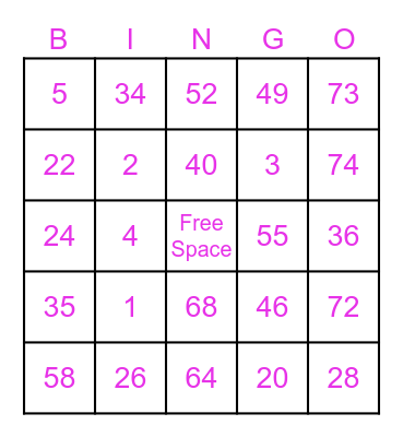 Maths Bingo Card