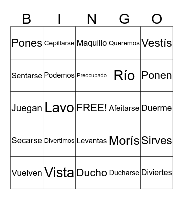 Present Tense Verbs Bingo Card