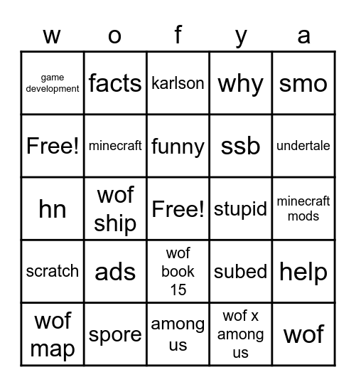 youtube bingo for me Bingo Card