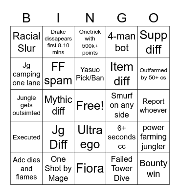 LOL Bingo Card Bingo Card