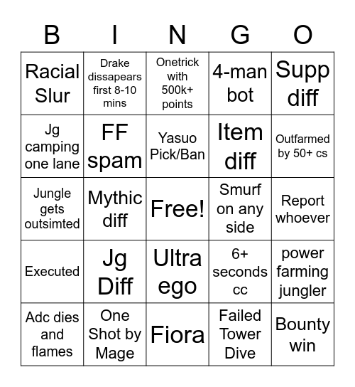 LOL Bingo Card Bingo Card