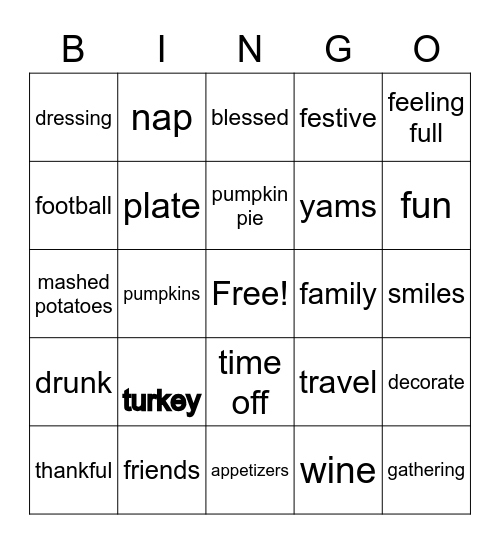 Friendsgiving Bingo Card