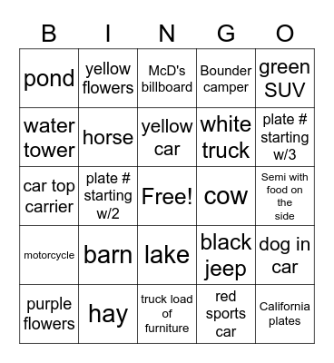 Utah Trip Bingo Card