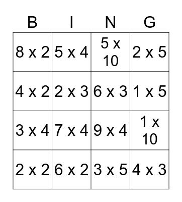 Multiplication Bingo! Bingo Card