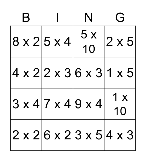 Multiplication Bingo! Bingo Card