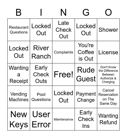 1st Shift Bingo Card