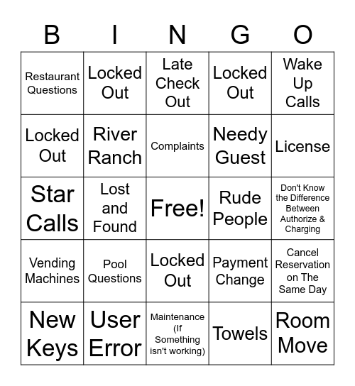 2nd Shift Bingo Card