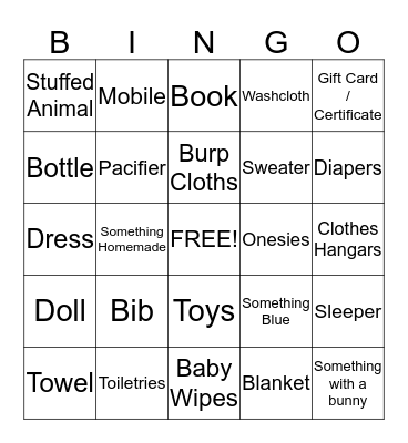 Baby Shower Bingo Card