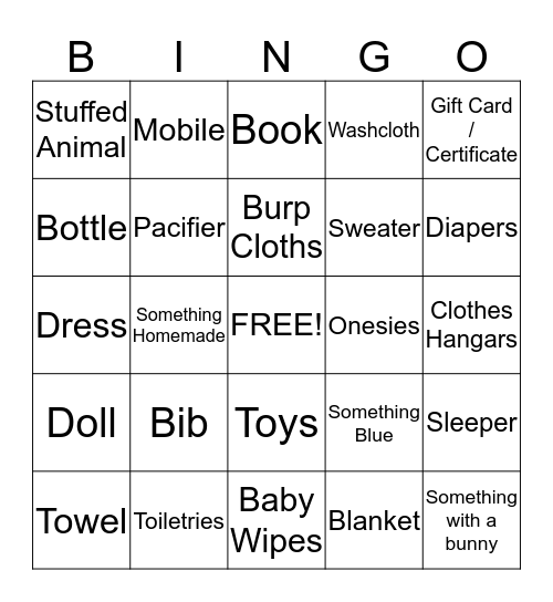 Baby Shower Bingo Card