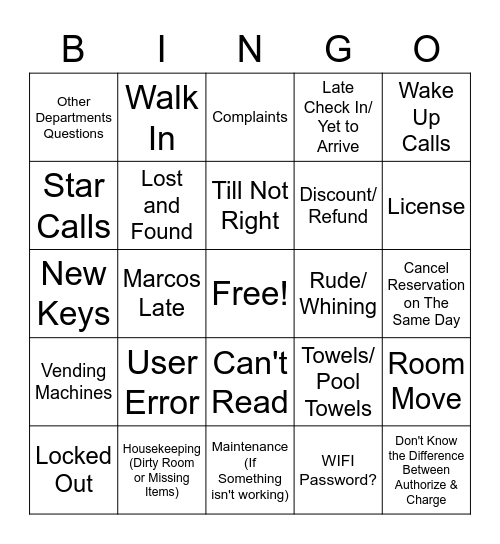 2nd Shift Bingo Card
