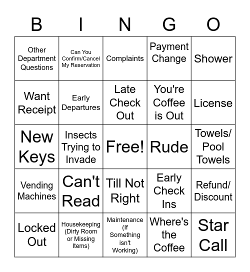 1st Shift Bingo Card