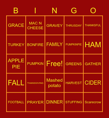 THAKSGIVING BINGO Card