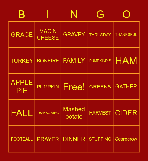 THAKSGIVING BINGO Card