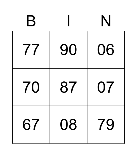 BINGO 1-90 Bingo Card