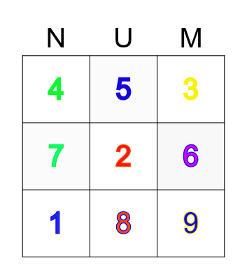 NUMBER BINGO Card