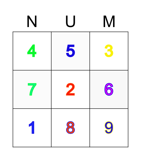 NUMBER BINGO Card