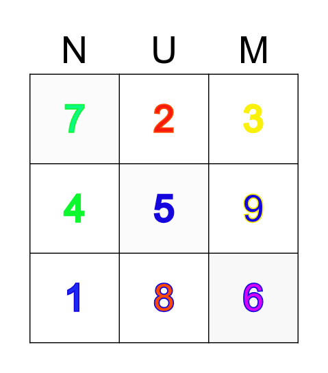 NUMBER BINGO Card