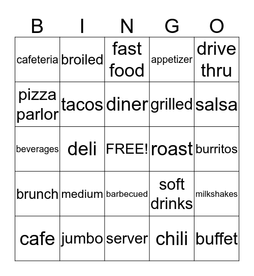 restaurant language Bingo Card