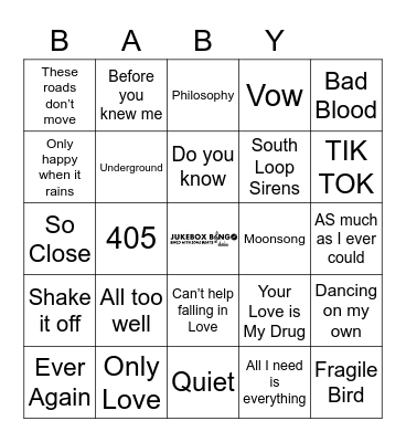 Bill & Lee Twin Baby Shower Bingo Card