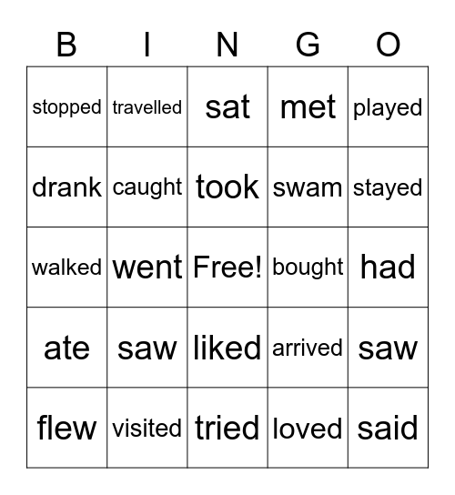 PAST TENSE BINGO Card