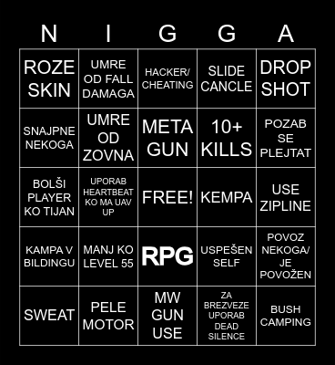 WARZONE SOLO BINGO Card