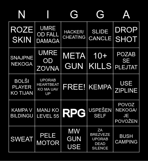 WARZONE SOLO BINGO Card