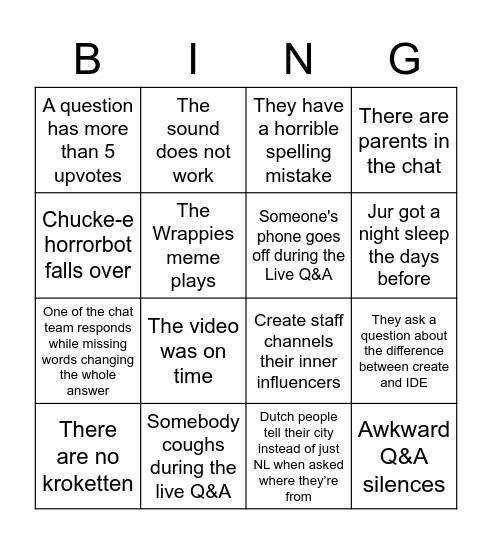 Online-open day Bingo Card