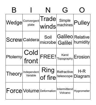 SCIENCE WORD BINGO Card