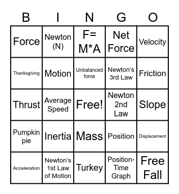 Physics Bingo Card