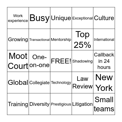 Law Firm Bingo  Bingo Card