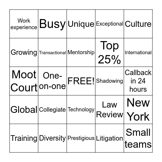 Law Firm Bingo  Bingo Card