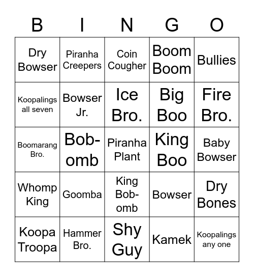 Mario bounty hunts in any game you can find them Bingo Card