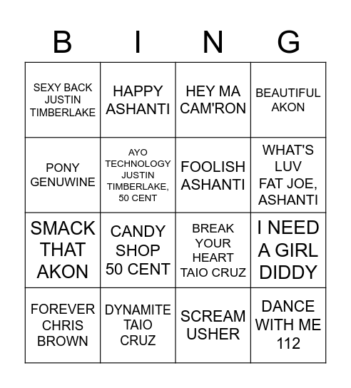 Ghetto Hannah Bingo Card