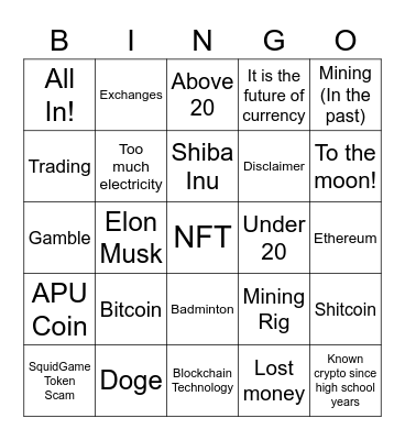 APU CryptoBro Bingo Sheet Bingo Card